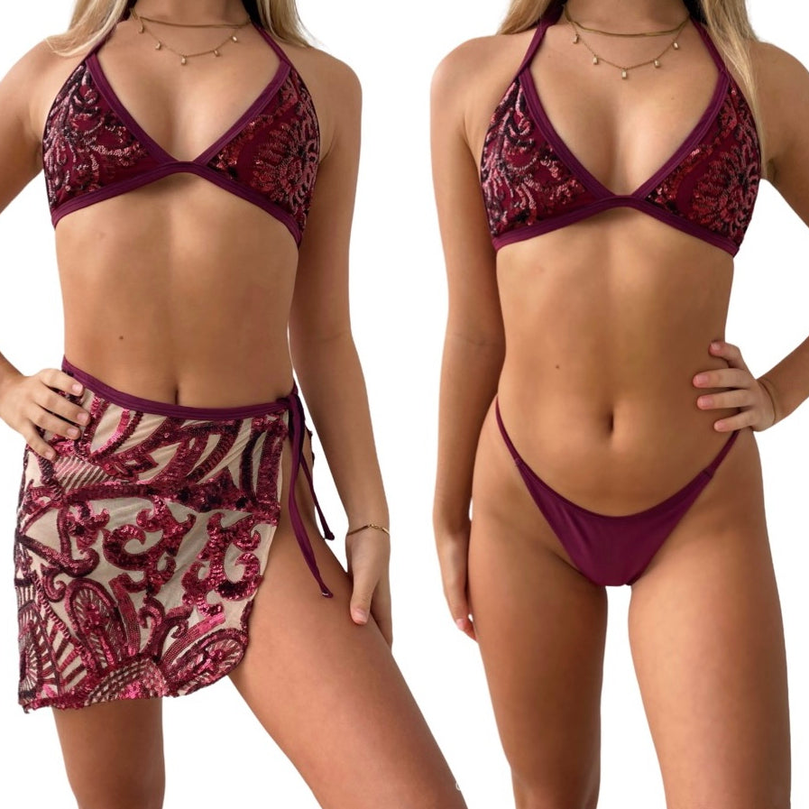 Merlot bikini and sarong set